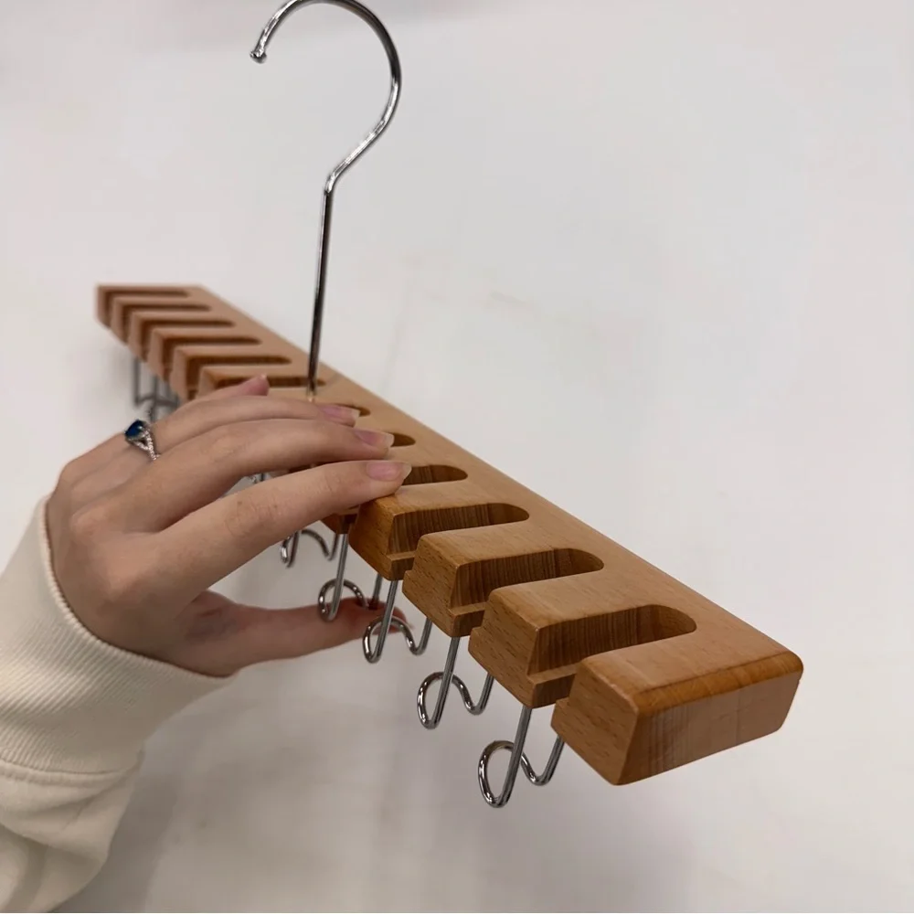Wooden Multi Layer Belt Storage Rack with 12 Slots and 11 Hooks for Accessories